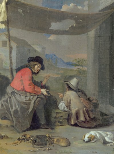 Két figura ül egy kutyával (olaj a fedélzeten) alkotó: Michael (attr. to) Sweerts