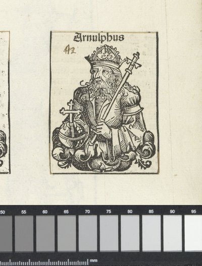 Karintiai Arnulf, Hartmann Skull „Liber Chronicarum” című művéből, Nürnberg alkotó: Michael (workshop of) Wolgemut or Wolgemuth