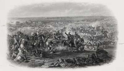 Aliwal-i csata, India, 1846. január 28., metszet: J.J. Legénység alkotó: Michael Angelo Hayes