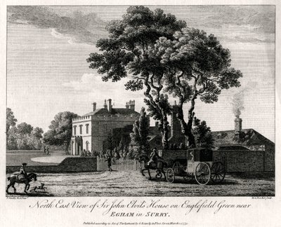 Sir John Elvils ház északkeleti nézete az Englefield Greenen, Egham közelében, Surryben, 1775 alkotó: Michael Angelo Rooker
