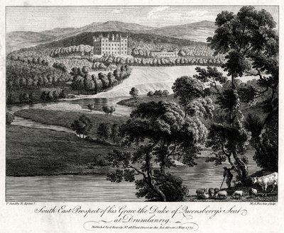 Ő kegyelme, Queensberrys hercege székhelyének délkeleti kilátása a skóciai Drumlanrigben, 1775 alkotó: Michael Angelo Rooker