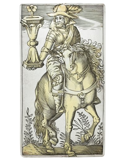 Játékkártya egy rendkívül ritka készletből, négy olasz öltönybe gravírozva, Augsburg alkotó: Michael Froemmer