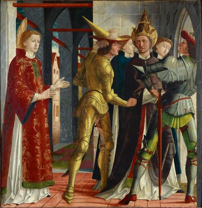 Sixtus pápa búcsút vesz Szentpétervártól. Laurentius alkotó: Michael Pacher