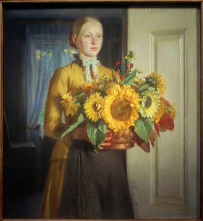 Lány napraforgóval alkotó: Michael Peter Ancher