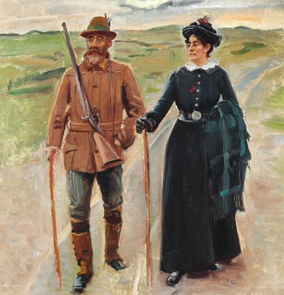 Sødring és felesége. Tanulmány a "Hjem fra jagten" (Az utolsó ütközet után) című műhöz. alkotó: Michael Peter Ancher