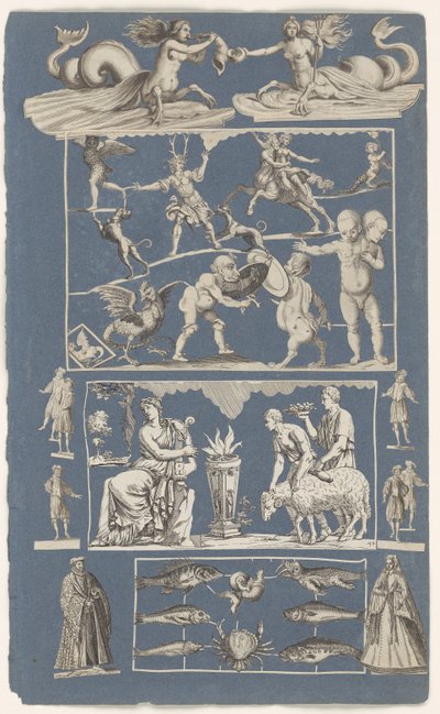 Kivágott képek kollázsa kék papírra ragasztott albumlapra A természet csodái alkotó: Michael Snijders (attributed to)