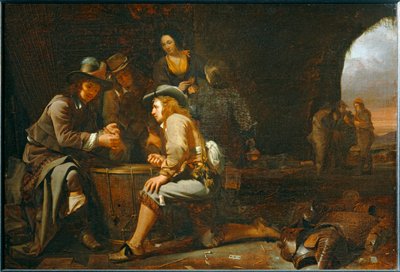 Katonák játszanak egy őrházzá alakított barlangban. 1649 ... alkotó: Michael Sweerts