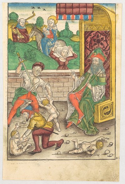 Bethlehemitischer Kindermord [Vordergrund] und Flucht nach Ägypten [Hintergrund] alkotó: Michael Wolgemut