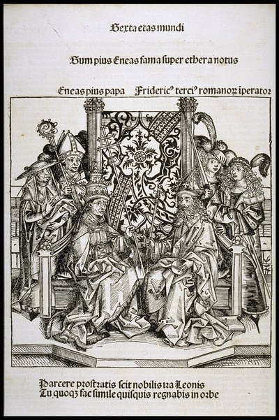 Pius pápa és III. Frigyes német császár találkozója, 1493 körül. alkotó: Michael Wolgemut
