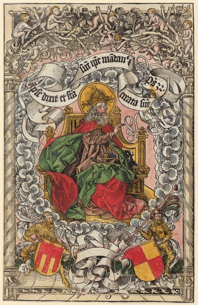 Titelholzschnitt mit Gottvater auf dem himmlischen Thron, die Hand segnend erhoben alkotó: Michael Wolgemut