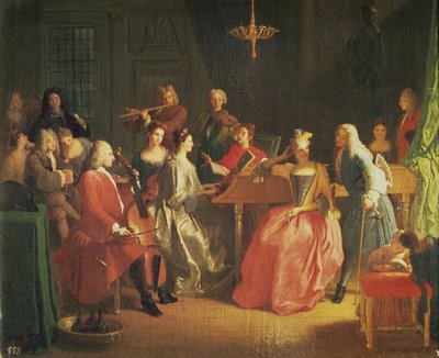 Zenés est (olaj, vászon) alkotó: Michel-Ange Houasse