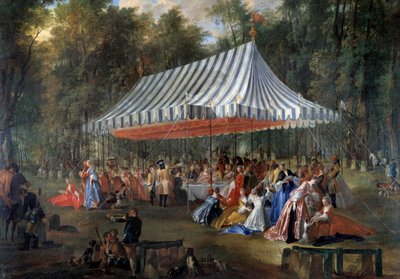 Ünnepet adott Louis Francois Joseph de Bourbon, Conti hercege Charles Guillaume Ferdinánd Brunswick Luebourg örökös hercegének (1735-1806) a sátor alatt, a cassani erdőben, az Ádám-szigeten 1766-ban Bankett a parkban. Michel Ba festménye alkotó: Michel Barthelemy Ollivier or Olivier
