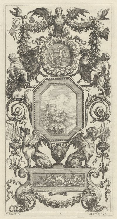 Dísztábla felül egy szárnyas hárpia alkotó: Michel Dorigny, after Simon Vouet