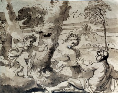 Szerelem, pásztor és nimfa. Michel Corneille rajza (1642-1708) alkotó: Michel des Gobelins Corneille