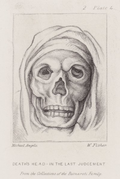 Halálfej, az utolsó ítéletben (rézkarc) alkotó: Michelangelo (after) Buonarroti