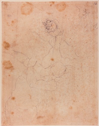 Ábratanulmányok, részben a Sixtus-kápolna Paradicsomból való kiűzetés című festményéből. alkotó: Michelangelo (after) Buonarroti
