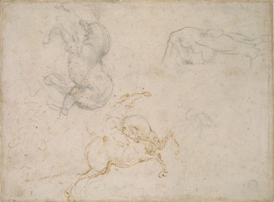 Egy lovas töltés és egyéb tanulmányok, 16. század alkotó: Michelangelo Buonarroti