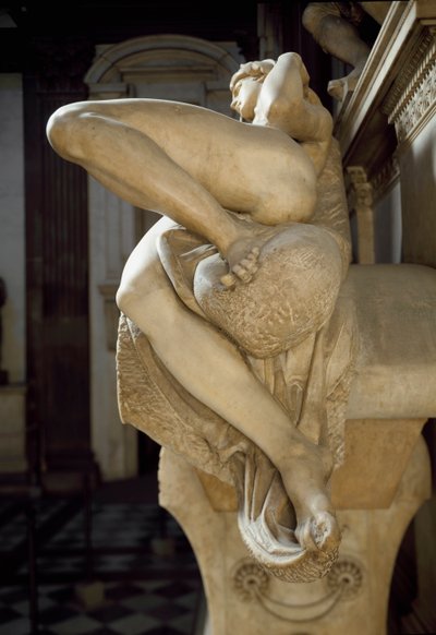Az Aurora allegóriája. Medicis Laurent II. sírja. Márványszobor 1531 alkotó: Michelangelo Buonarroti