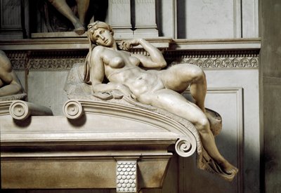 Az Aurora allegóriája. Medicis Laurent II. sírja. Márványszobor 1531 alkotó: Michelangelo Buonarroti