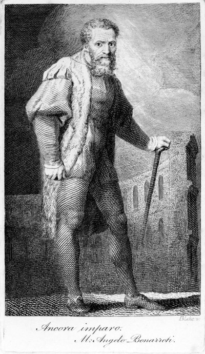 Ancora imparo, vésett William Blake, illusztráció Henry Fuseli „Festészet előadásai” című művéből, 1801-ben megjelent alkotó: Michelangelo Buonarroti