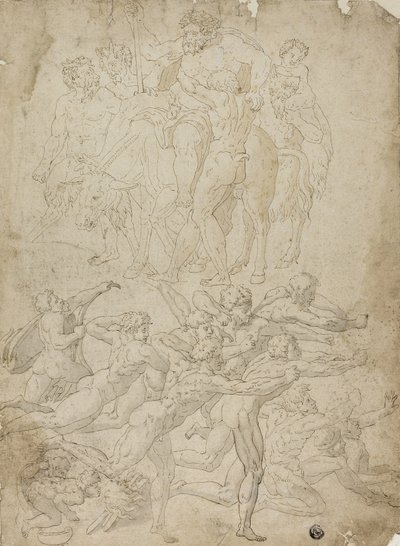 Hermre lövöldöző íjászok, Bacchus diadala és egyéb tanulmányok alkotó: Michelangelo Buonarroti