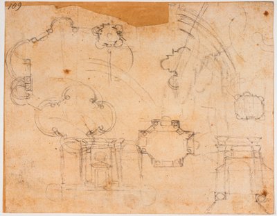 A Sforza-kápolna építési tervei, magassági és kupolavázlatai alkotó: Michelangelo Buonarroti