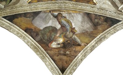 Dávid és Góliát Sixtus-kápolna mennyezete a Vatikánban, 1508-1512. alkotó: Michelangelo Buonarroti