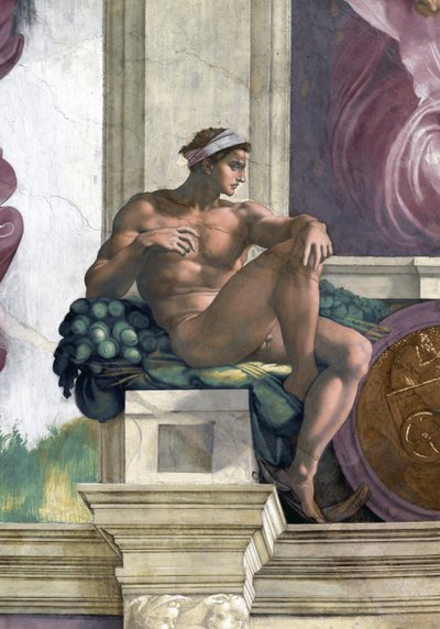 Ignudo (a Sixtus-kápolna mennyezete a Vatikánban) alkotó: Michelangelo Buonarroti