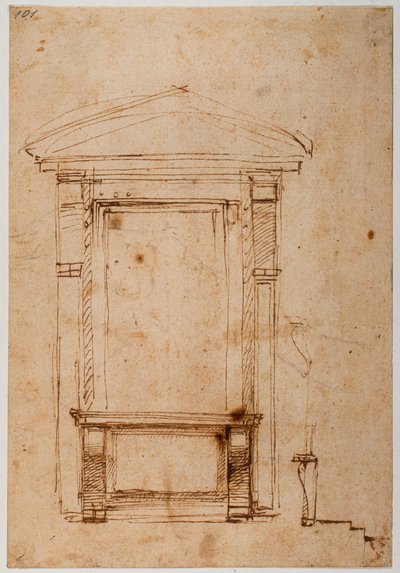 Térdeplő ablak a Medici-palota számára, 1517 körül (rajz) alkotó: Michelangelo Buonarroti