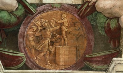 A medál a Baál Isten szobrának elpusztítását ábrázolja..., 1508-1512. alkotó: Michelangelo Buonarroti