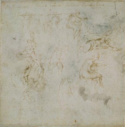 Recto: Nyolcfigurás tanulmányok. Verso: ábratanulmány, c1490-1560. alkotó: Michelangelo Buonarroti