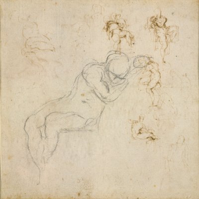 Recto: Nyolcfigurás tanulmányok. Verso: ábratanulmány, c1490-1560 alkotó: Michelangelo Buonarroti
