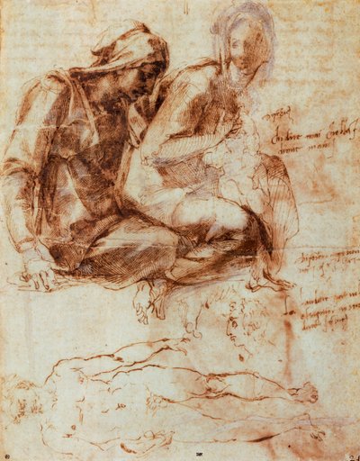 Szent Anna és Madonna gyermekével, Michelangelo (1475-1564), rajz alkotó: Michelangelo Buonarroti