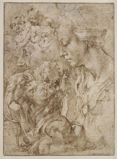 Tanulmányok egy szent család számára Keresztelő Jánossal, mint gyermekkel, 1505 alkotó: Michelangelo Buonarroti