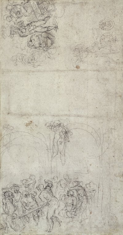 Tanulmány az utolsó ítélethez (toll és ceruza papíron) (fordítva) alkotó: Michelangelo Buonarroti