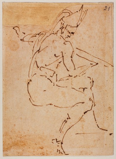 Tanulmány egy ülő alakhoz alkotó: Michelangelo Buonarroti