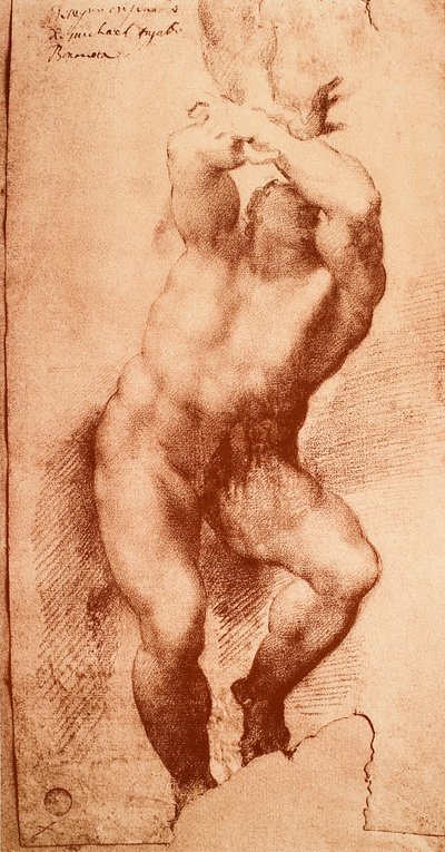 Tanulmány az utolsó ítélet egyik figurájához, Michelangelo rajza. Gallerie dellAccademia, Velence alkotó: Michelangelo Buonarroti