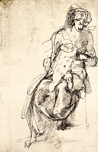 Tanulmány a Madonna-szobor számára a firenzei Medici-kápolnában alkotó: Michelangelo Buonarroti