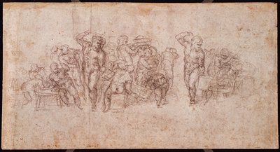 Ábrák tanulmányozása narratív jelenethez (fekete kréta papíron) (recto) (a verset lásd: 191764) alkotó: Michelangelo Buonarroti