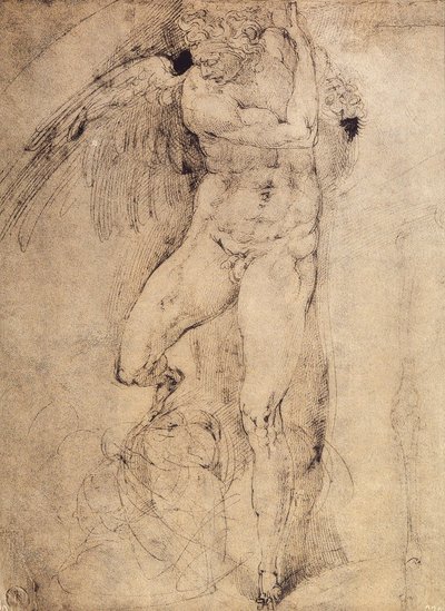 Tanulmány egy angyalról az utolsó ítéletre: Michelangelo rajza. Casa Buonarroti, Firenze alkotó: Michelangelo Buonarroti