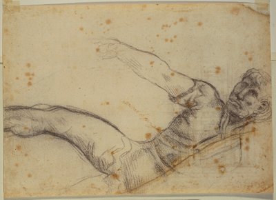 Tanulmány a nem autográf alakról és feliratról alkotó: Michelangelo Buonarroti