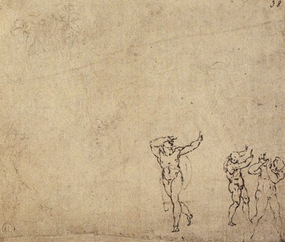 Aktfigurák tanulmányozása: Michelangelo rajza. Casa Buonarroti, Firenze alkotó: Michelangelo Buonarroti