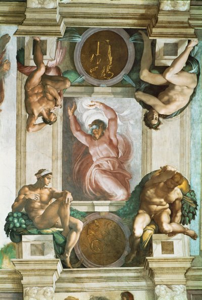 A Sixtus-kápolna; mennyezeti freskók restaurálás után (freskó) alkotó: Michelangelo Buonarroti