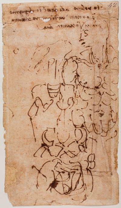 Azonosítatlan vázlat és kézzel írt felirat alkotó: Michelangelo Buonarroti