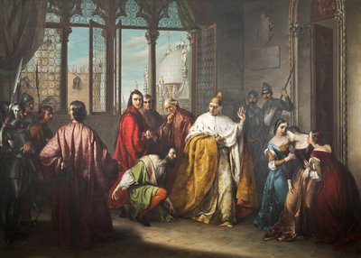 Francesco Foscari dózse száműzetésbe küldi fiát, Jacopót ("I due Foscari") alkotó: Michelangelo Grigoletti