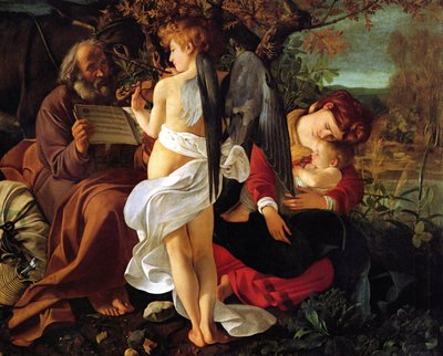 Pihenjen az egyiptomi repülésen, kb. 1597 alkotó: Michelangelo Merisi Caravaggio