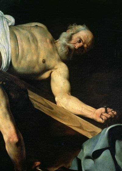 Szent Péter keresztre feszítése, Szent Péter részlete, 1600-01 alkotó: Michelangelo Merisi Caravaggio
