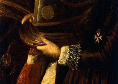 Alof de Wignacourt portréjának részlete az oldalával alkotó: Michelangelo Merisi da Caravaggio