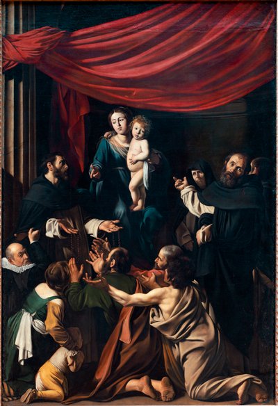 Madonna a rózsafüzérnél (olaj, vászon alkotó: Michelangelo Merisi da Caravaggio