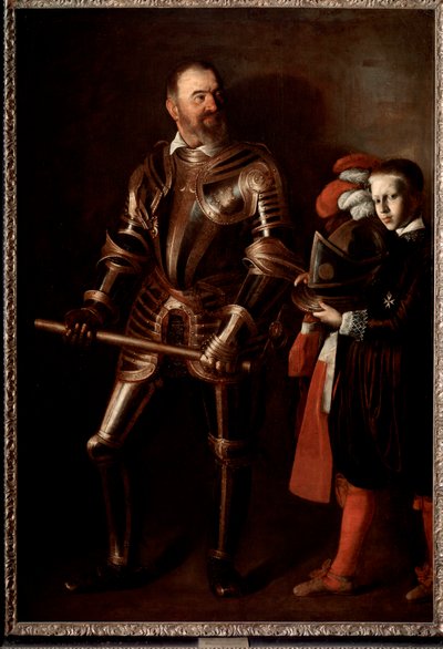 Alof de Wignacourt, a Máltai Lovagrend nagymesterének portréja és oldala (Festmény alkotó: Michelangelo Merisi da Caravaggio